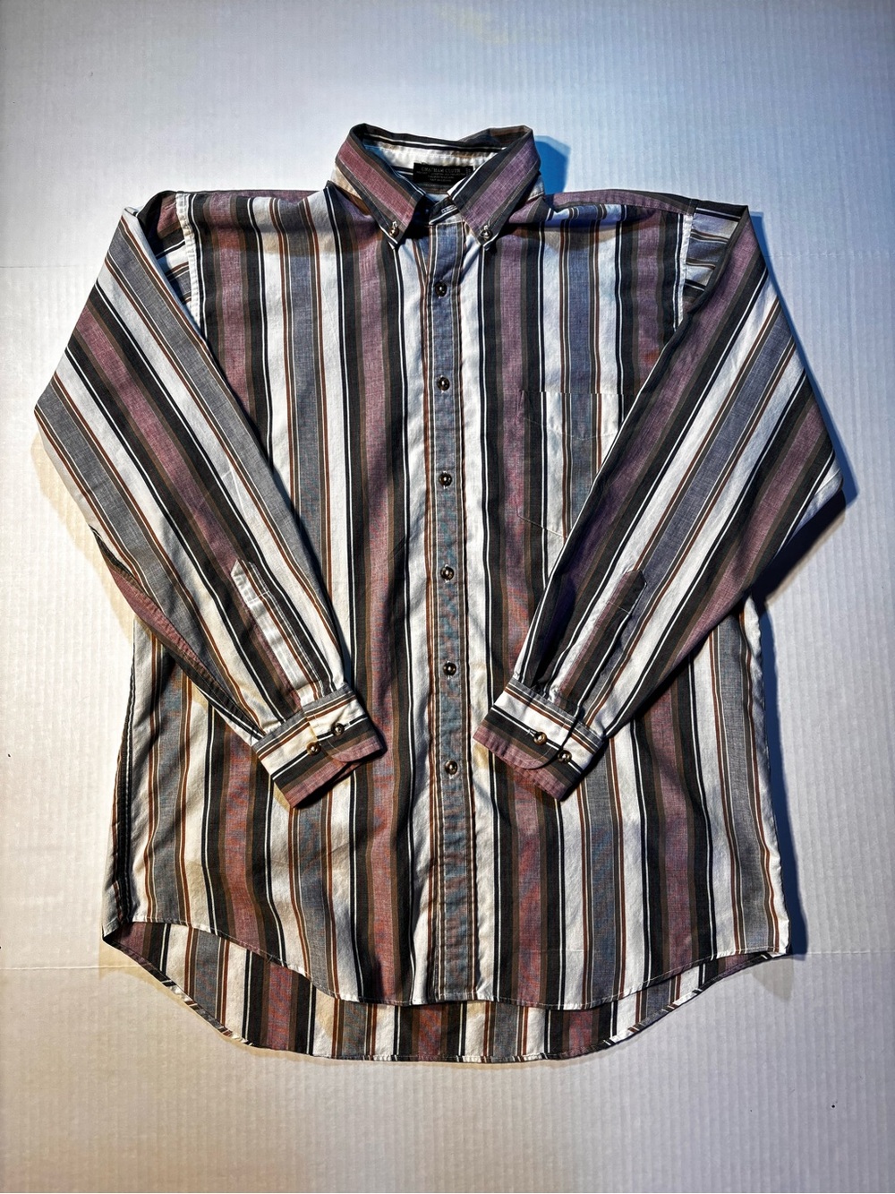Vtg At Ease Men’s 90’s Striped Button-Down Long Sleeve Dress Shirt Pockets Sz M